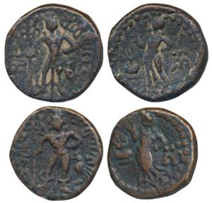 Yaudheyas (c. 200 BC), tribes of Punjab, Copper Karshapana (2), 10.91g & 8.27g, obv. Lord 