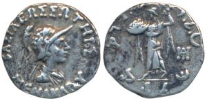 Indo-Greeks, Menander I, Silver Drachm, 2.35g, obv. helmeted bust of the king to right wit