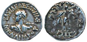 Indo-Greeks, Menander I (c. 160-145 BC), Silver Drachm, 2.30g, obv. diademed bust to left 