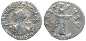 Indo-Greeks, Menander I, Silver Drachm, 2.35g, obv. diademed bust to left seen from behind
