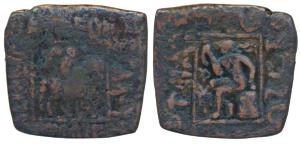 Indo-Scythians, Spalirises with Spalagadames (c. 60-58 BC), Copper ½ Obol, 7.40g, obv. kin