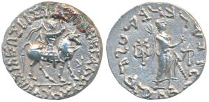 Indo-Scythians, Azes II (35 BC - 5 AD), Silver Tetradrachm, 9.55g, obv. King mounted on a 