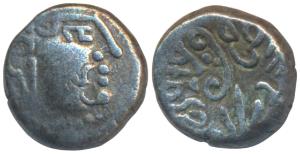 Maitrakas of Vallabhi, Sharva Bhattaraka, Silver Drachma, 1.70g, obv. bust of the king fac