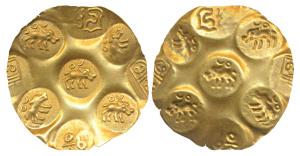 Kakatiyas of Warangal, Gunda IV (955-995 AD), Punch marked Gold Gadyana, 3.75g, diameter 3