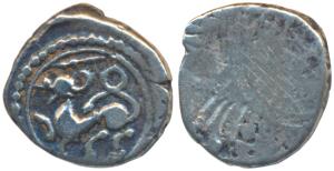 Feudatory chiefs of Gersoppa-Nagire (1446-1510 AD), Silver Pagoda, 1.46g, obv. lion standi
