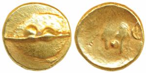 Anonymous, Hudki Gold Pagoda, 3.40g, a boat like uncertain symbol on obv., possibly the Go