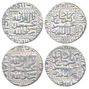 Akbar, Silver Rupee, 11.35g & 11.39g, Ahmedabad Mint, AH 982 & 983, Kalima type (KM 80.2).