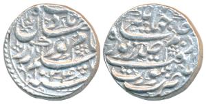 Nur Jahan, Silver Rupee, 11.38g, Surat Mint, poetic couplet on obv. reads By the order of 