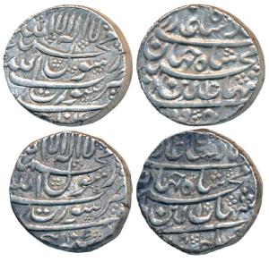 Shah Jahan, Silver Rupee (2), 11.45g & 11.47g, Surat Mint (2), AH 1040, legend in four lin