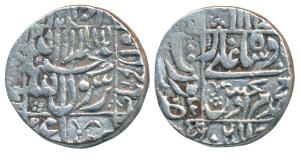 Murad Baksh (AH 1068; 1658 AD), Silver Rupee, 11.41g, Surat Mint, complete mint name in le