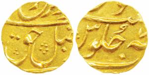 Farrukhsiyar, Gold ¼ Mohur, 2.74g, Surat Mint (off flan), RY 7, unlisted in KM. Mint State