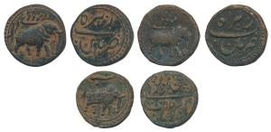 Tipu Sultan, Copper Paisa (3), Patan Mint, obv. Mauludi AM 1222 (KM 123.4); Patan Mint, AM