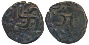 Gopal Singh (VS 1897-1952; 1840-1895 AD), Copper Paisa, 7.17g, obv. bold swastika with dot