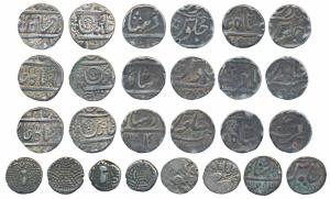 Assorted lot, Silver (11), Broach (6), Rupee; Indore, Malharnagar Mint (3), Sunface, AH 12