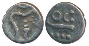 Negapatnam, Silver Fanam, obv. degenerated figure of Kali, rev. OC above lazy J, no date, 