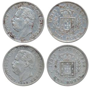 Luiz I (Ludwig), Silver Uma Rupia / Rupee (2), 1881 & 1882 (KM 312). Very Fine and Very Fi