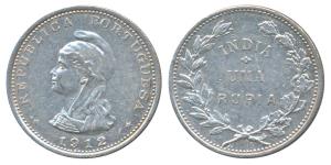 Silver Uma Rupia / Rupee, obv. liberty head to left, 1912 AD (KM 18). About Uncirculated.