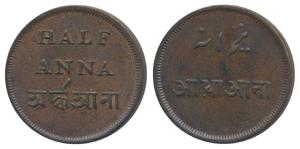 Copper ½ Anna, 12.91g, 1831-35 issue, New Calcutta Mint, value in four languages (Prid 213