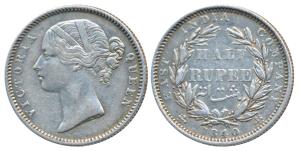 Victoria Queen, Silver ½ Rupee, 1840, divided legend, Calcutta / Bombay Mint, WW incuse, 2
