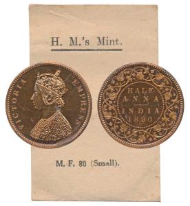Victoria Empress, Proof Cooper ½ Anna, 1890 (Prid 590). Proof Restrike, in Mint State, wit