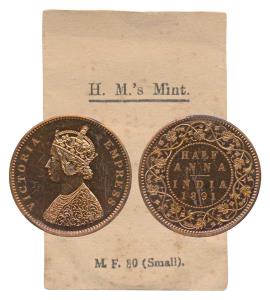 Victoria Empress, Proof Copper ½ Anna, 1891 (Prid 591). Proof Restrike, in Mint State, wit