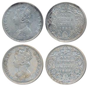 Victoria Empress, Silver Rupee, 1887, Bombay Mint, C2 / I / B incuse, normal B with 7 over