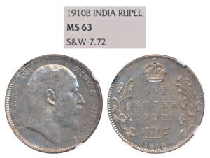 Edward VII, Silver Rupee, 1910, Bombay Mint, dot on the vine, Unlisted in Pridmore. Grade 