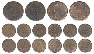 George V, Copper ¼ Anna, 1911 & 1917, Calcutta Mint Copper 1/12 Anna (6), 1915, 1920, 1921
