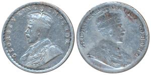 George V, Silver Rupee, Error, Brockage, nice deep and complete lakhi impression on rev., 