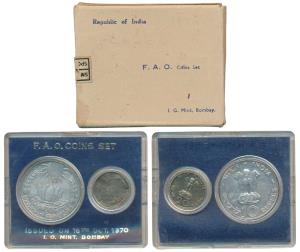 1970 Uncirculated Set, Food For All, set of 2, 20 Paise and Rupees 10. In immaculate condi