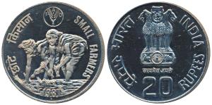 Cupro-Nickel Rupees 20, 1987, Small Farmers, Bombay Mint (KM 242). Proof like, Brilliant U