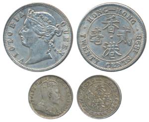 Hong Kong, Victoria Queen, Silver 20 Cents, 5.43g, 1898 (KM 7); Edward VII, Silver 5 Cent,