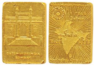 M/s Manilal Chimanlal & Co Bombay, Gold Tola, 11.6g, obv. map of undivided India, with log