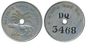 Cupro-Nickel Token, Reserve Bank of India, obv. R.B.I logo, rev. numerals DQ 3468 with RBI