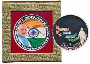Narendra Modi Medallion, Silver, 100g, obv. bust of the present Prime Minister with the In