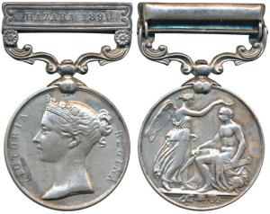 Indian General Service, Silver Medal, 1854-1895, Queen Victoria, Hazara 1891 bar, awarded 