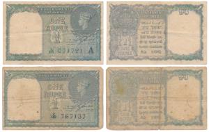 George VI, Rupee 1 (2), 1944, signed C. E. Jones, the first with serial number in green, i