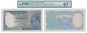 George VI, Rupees 10, 1st issue, 1938, signed J. B. Taylor, prefix G (J&R 4.5.1). Graded b