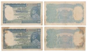 George VI, Rupees 10, 1st issue, 1938, signed J. B. Taylor and 1944, signed C.D. Deshmukh,