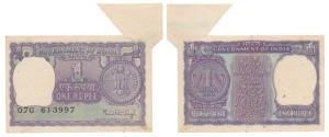 Rupee 1, signed Manmohan Singh, Error, miss-print with extra paper in top margin. Extremel