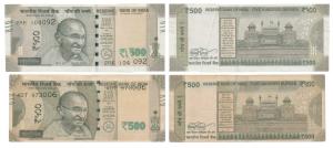 Rupees 500, signed Urjit Patel, Error, paper fold while printing hence has a line running 