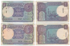 Rupee 1 bundle (2), 1981, signed R. N. Malhotra; 1984, signed Pratap Kishan Kaul (J&R 6.1.