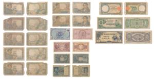 Assorted banknotes of different countries – France, Germany, Italy, and Japan. Fine to Ver