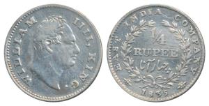 William IV, Silver ¼ Rupee, 1835, Calcutta Mint, RS incuse, Wreath with 20 Berries (10L+10