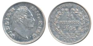 William IV, Silver ¼ Rupee, 1835, Calcutta Mint, RS incuse, Wreath with 20 Berries (10L+10