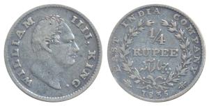 William IV, Silver ¼ Rupee, 1835, Calcutta Mint, F incuse, Wreath with 20 Berries (10L+10R