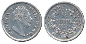 William IV, Silver ¼ Rupee, 1835, Calcutta Mint, F raised, Wreath with 18 Berries (10L+8R)