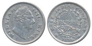 William IV, Silver ¼ Rupee, 1835, Calcutta Mint, F raised, Wreath with 18 Berries (10L+8R)