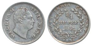 William IV, Silver ¼ Rupee, 1835, Bombay Mint, No initials, Wreath with 20 Berries (10L+10