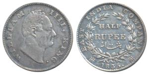 William IV, Silver ½ Rupee, 1835, Calcutta Mint, F incuse, 20 Berries, (Prid 69). Very Fin